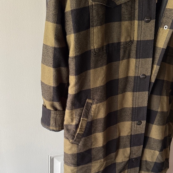 Duluth Trading Co Olive Green and Black Buffalo Plaid Long Jacket - Picture 7 of 9